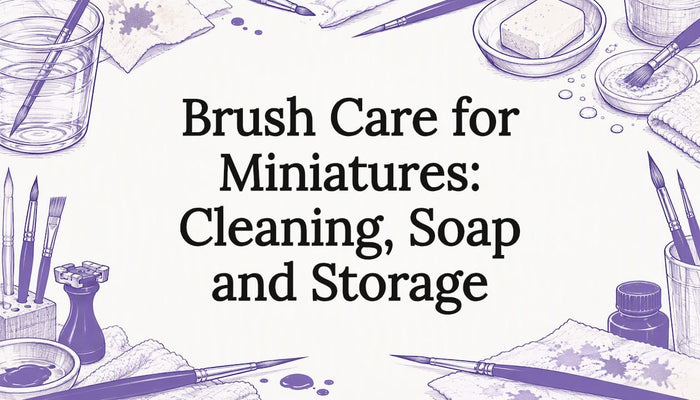Brush care tools sketched around a clear title area