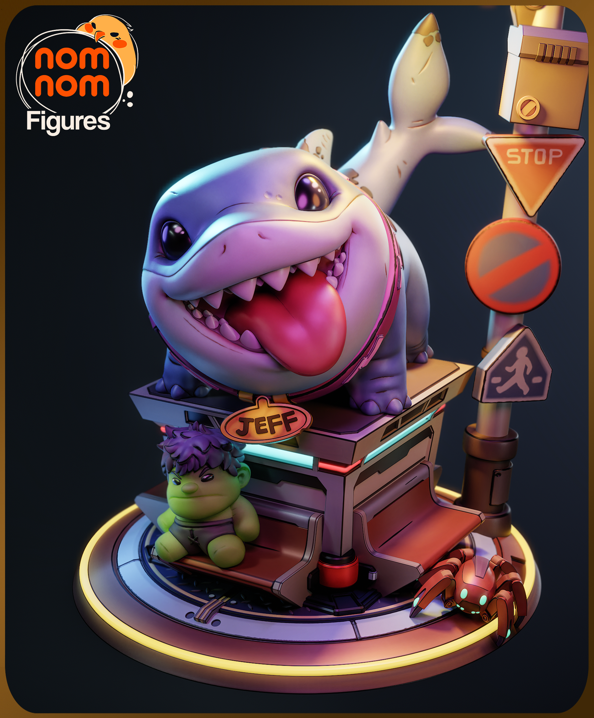 Fully painted sample of Chibi Shark Pal from Tiny Hero Companion by Nomnom Figures, showing intended final look for display reference.