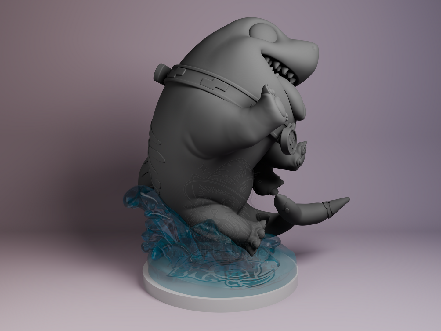 Right side angle showing wave motion effect, paw positioning, and open mouth expression.