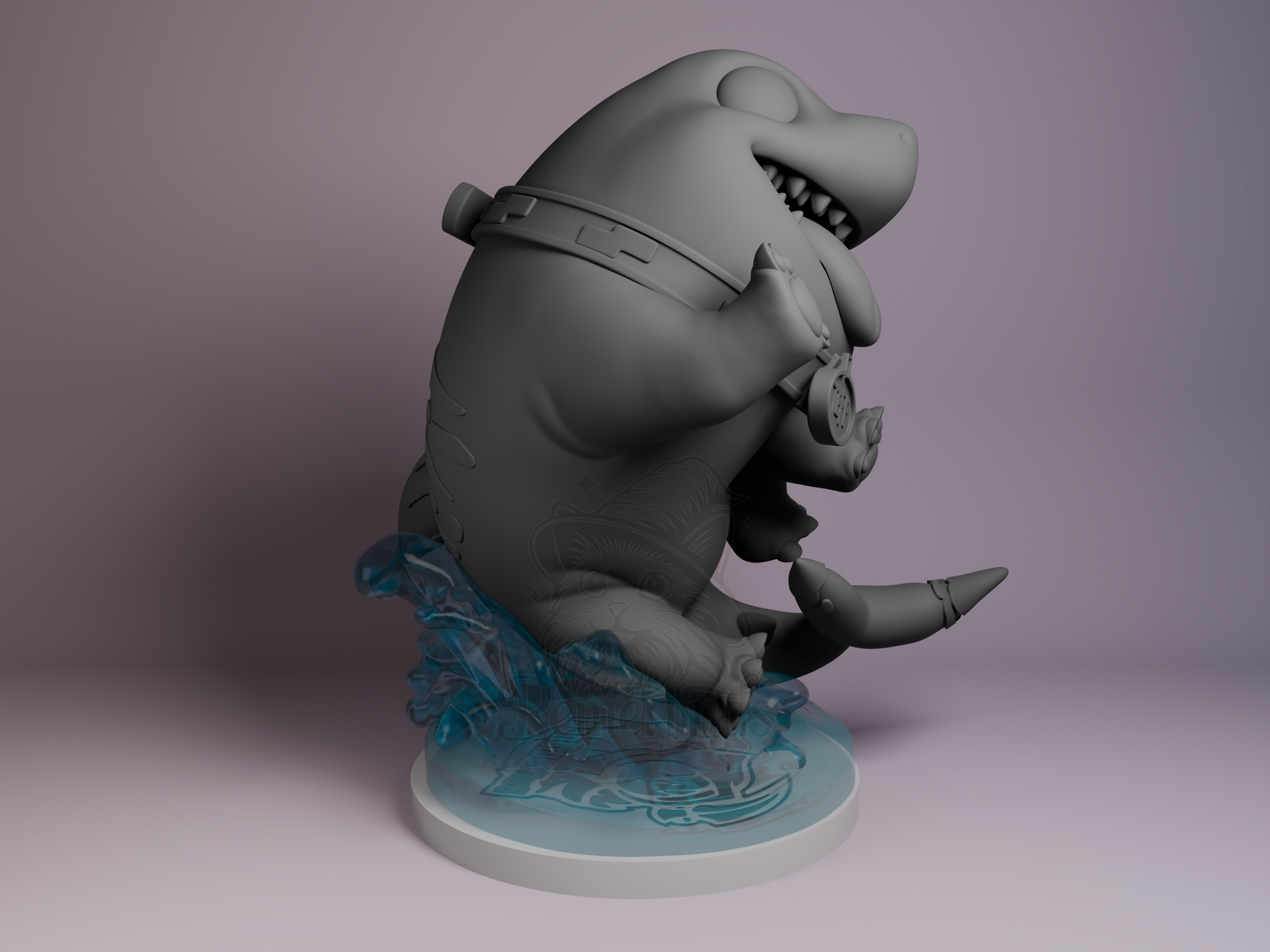 Right side angle showing wave motion effect, paw positioning, and open mouth expression.