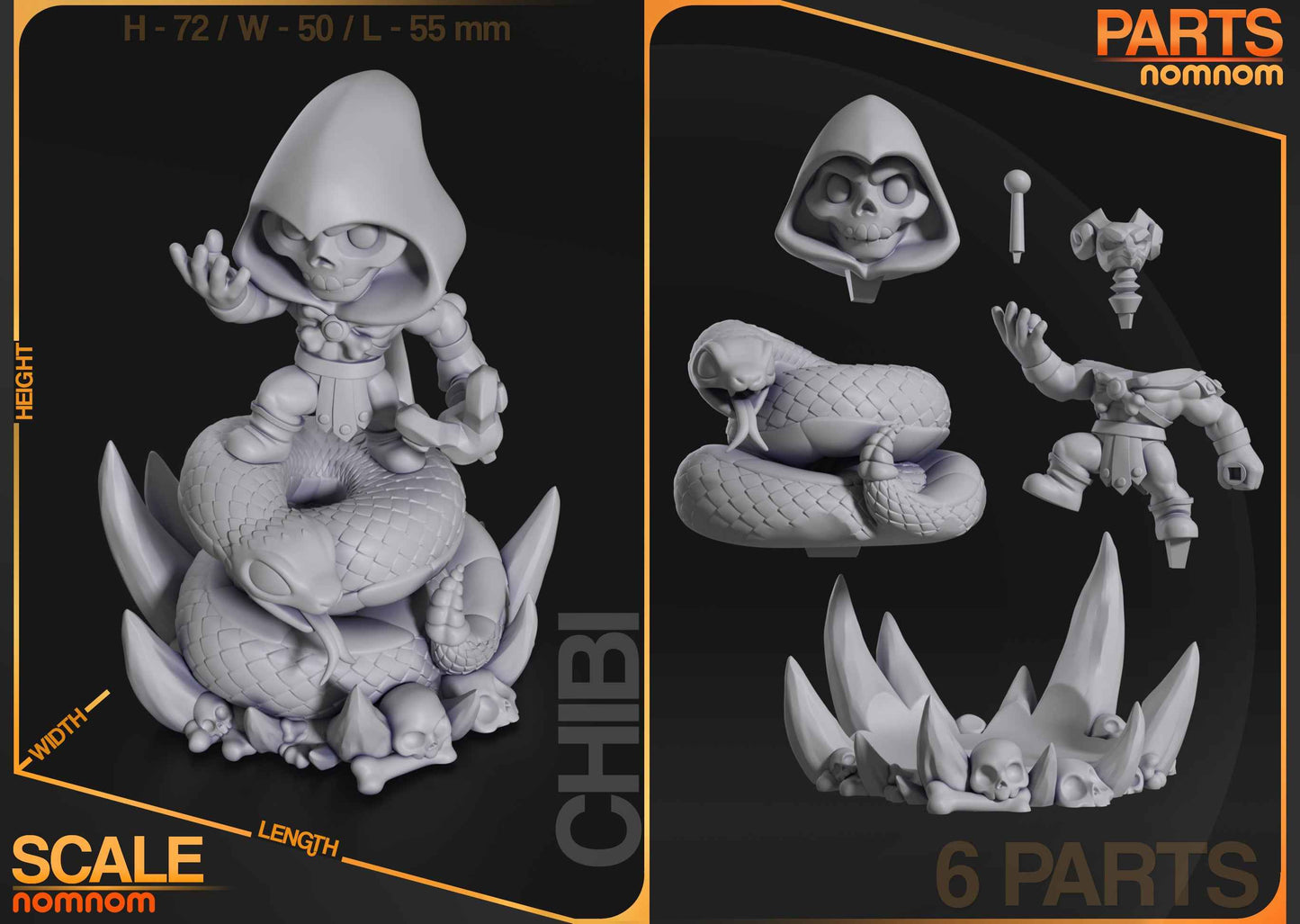 Chibi Skeletor – He-Man (Chibi by Nomnom Figures) – 3D printed resin figure