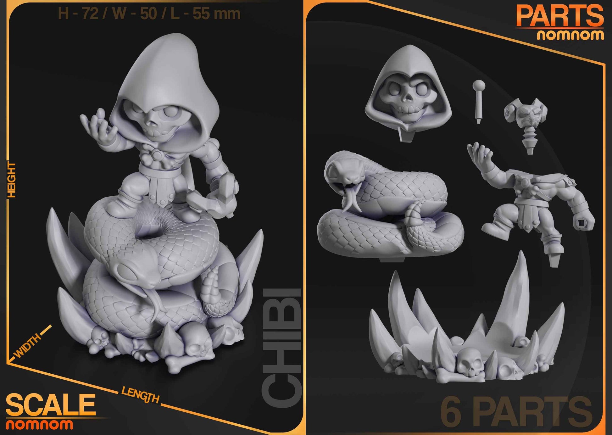 Chibi Skeletor – He-Man (Chibi by Nomnom Figures) – 3D printed resin figure