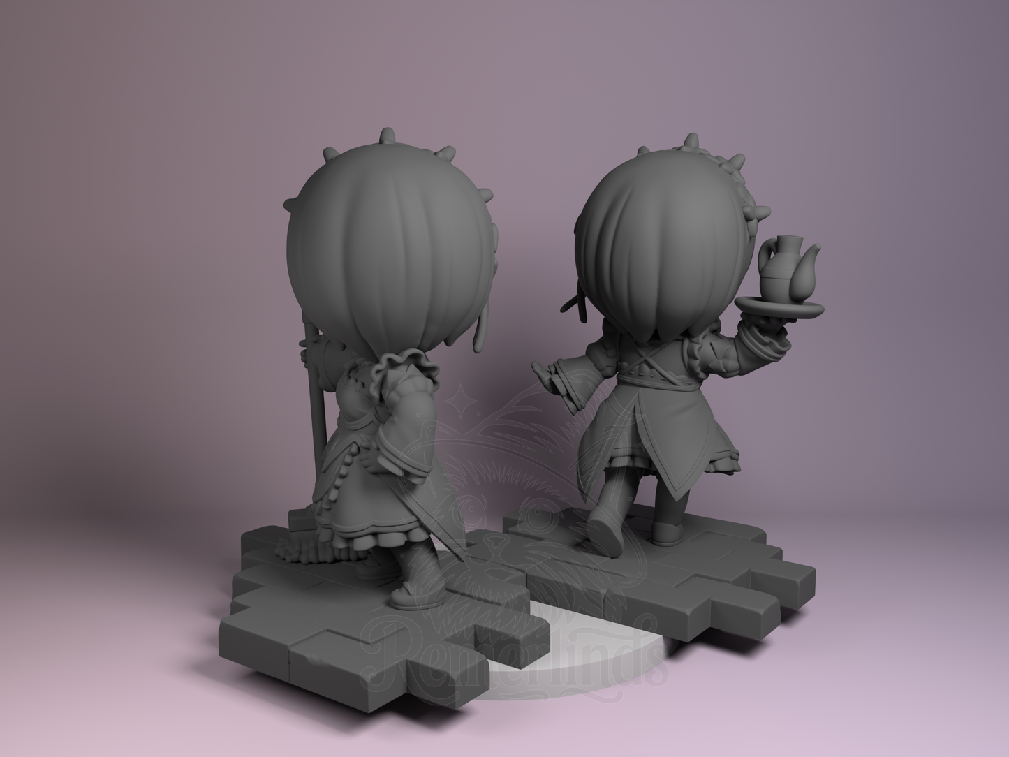 Chibi – Rem and Ram (Chibi by Nomnom Figures) – 3D printed resin figure