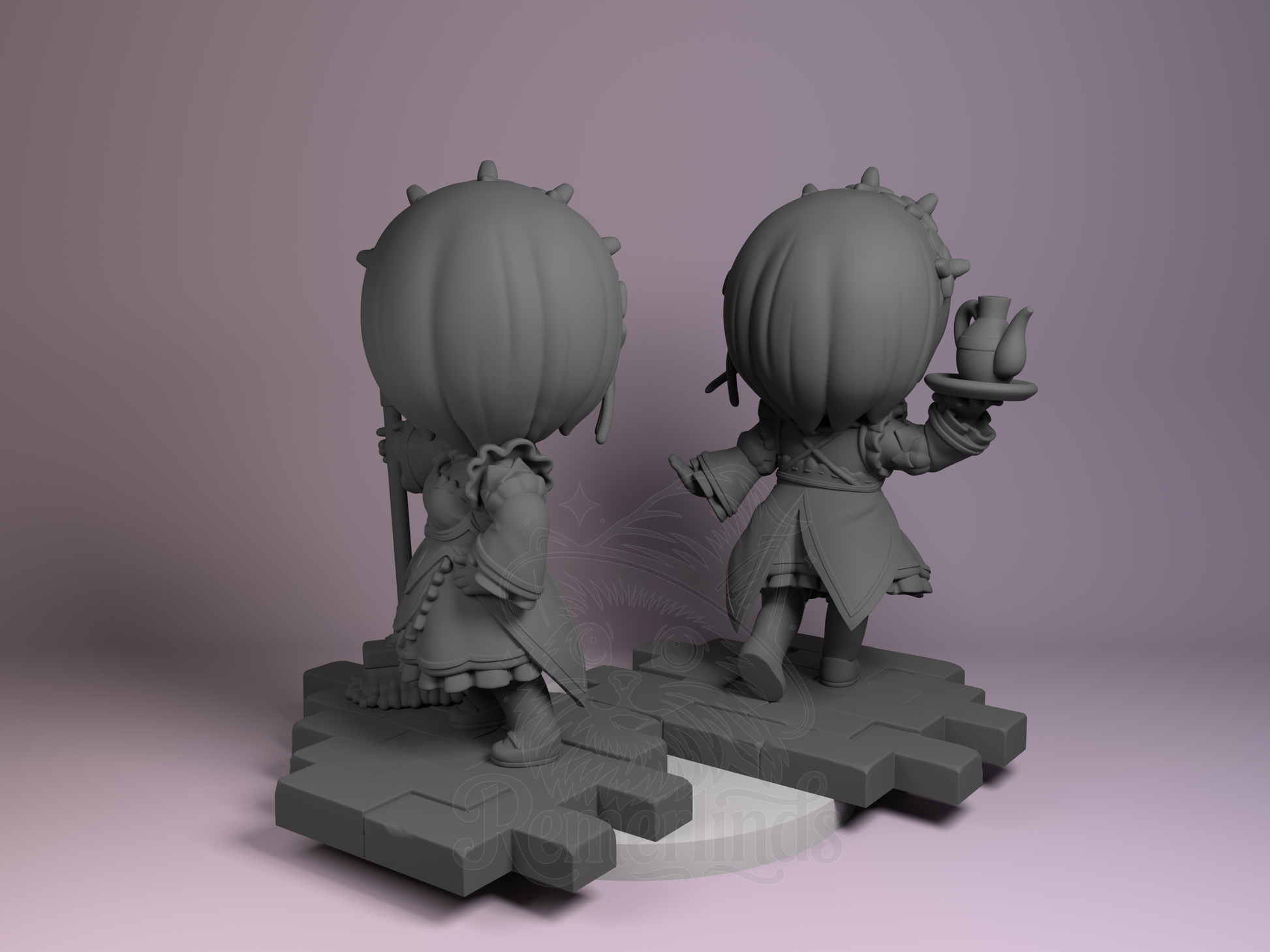 Chibi – Rem and Ram (Chibi by Nomnom Figures) – 3D printed resin figure