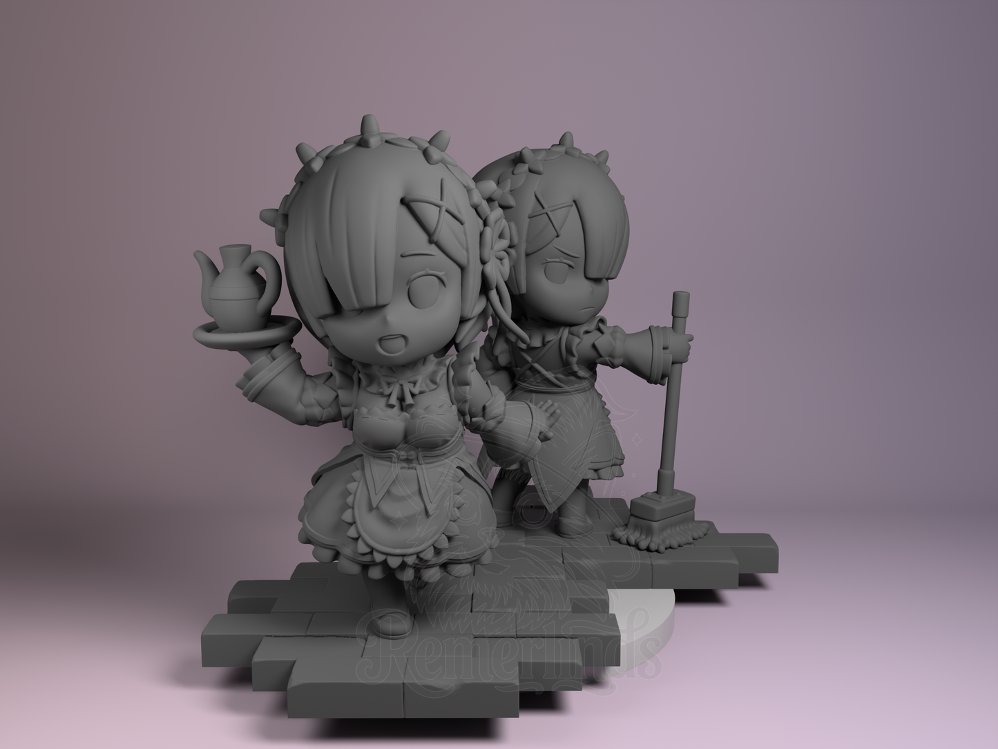 Chibi – Rem and Ram (Chibi by Nomnom Figures) – 3D printed resin figure