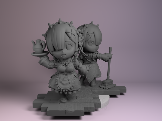 Chibi – Rem and Ram (Chibi by Nomnom Figures) – 3D printed resin figure