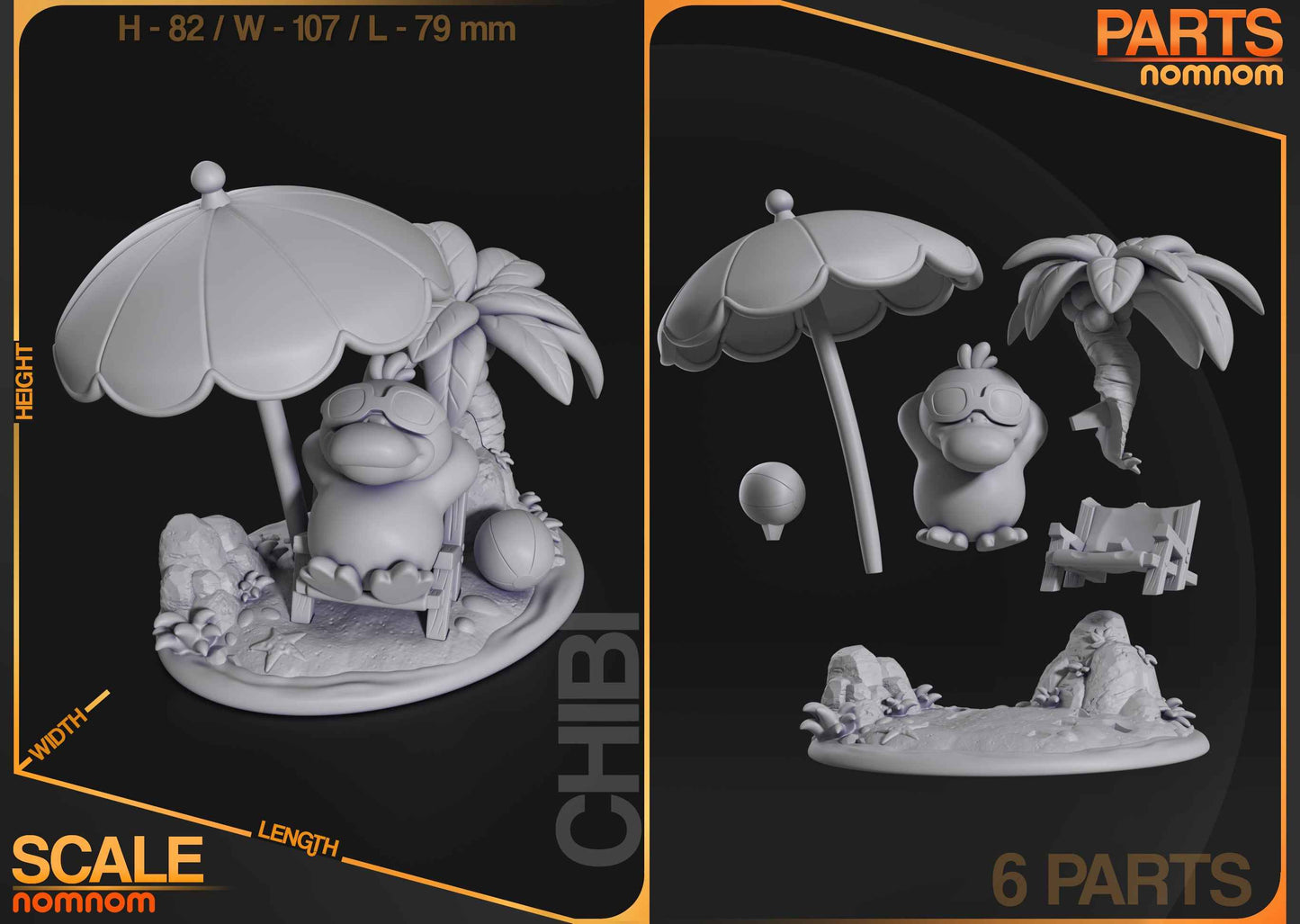 Chibi Psyduck – Pokémon (Chibi by Nomnom Figures) – 3D printed resin figure