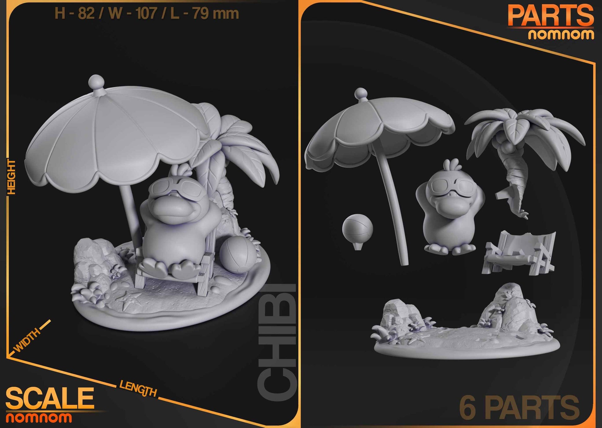 Chibi Psyduck – Pokémon (Chibi by Nomnom Figures) – 3D printed resin figure