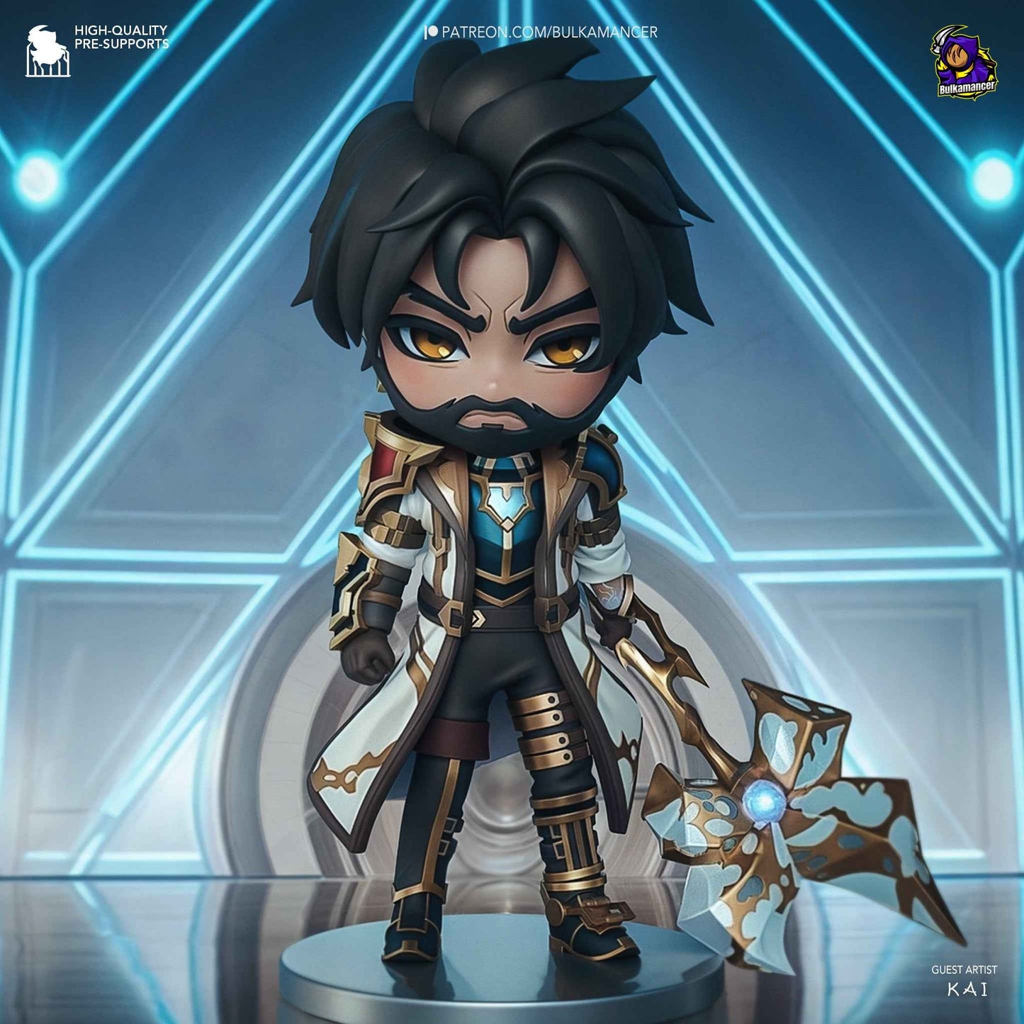 Fully painted sample of Jayce from Arcane by Bulkamancer, showing intended final look for display reference.