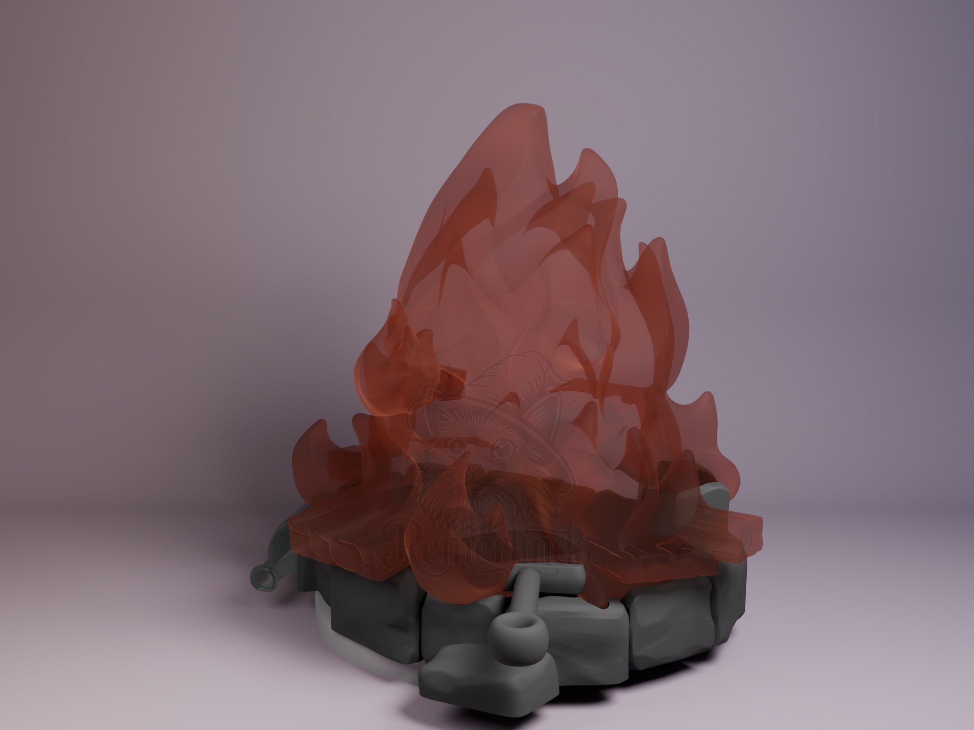 Left side angle showing translucent fire sculpt and base edge details.