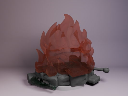 Chibi Calcifer Howl’s Moving Castle resin figure by Bulkamancer, unpainted front view showing flame spirit with translucent fire effect.