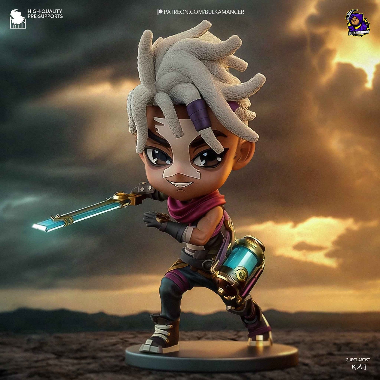 Fully painted sample of Ekko from Arcane by Bulkamancer, showing intended final look for display reference.