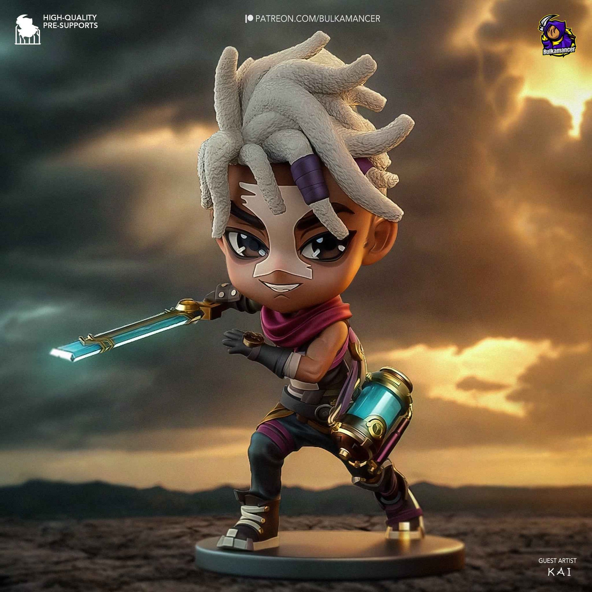 Fully painted sample of Ekko from Arcane by Bulkamancer, showing intended final look for display reference.