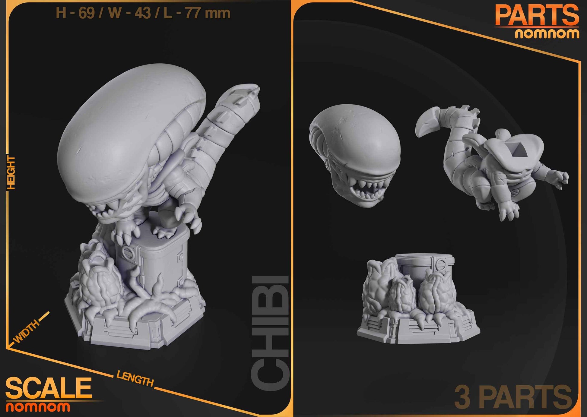 Chibi Xenomorph – Alien (Chibi by Nomnom Figures) – 3D printed resin figure
