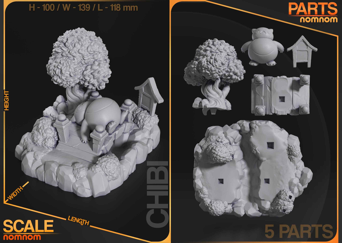 Chibi Snorlax – Pokémon (Chibi by Nomnom Figures) – 3D printed resin figure
