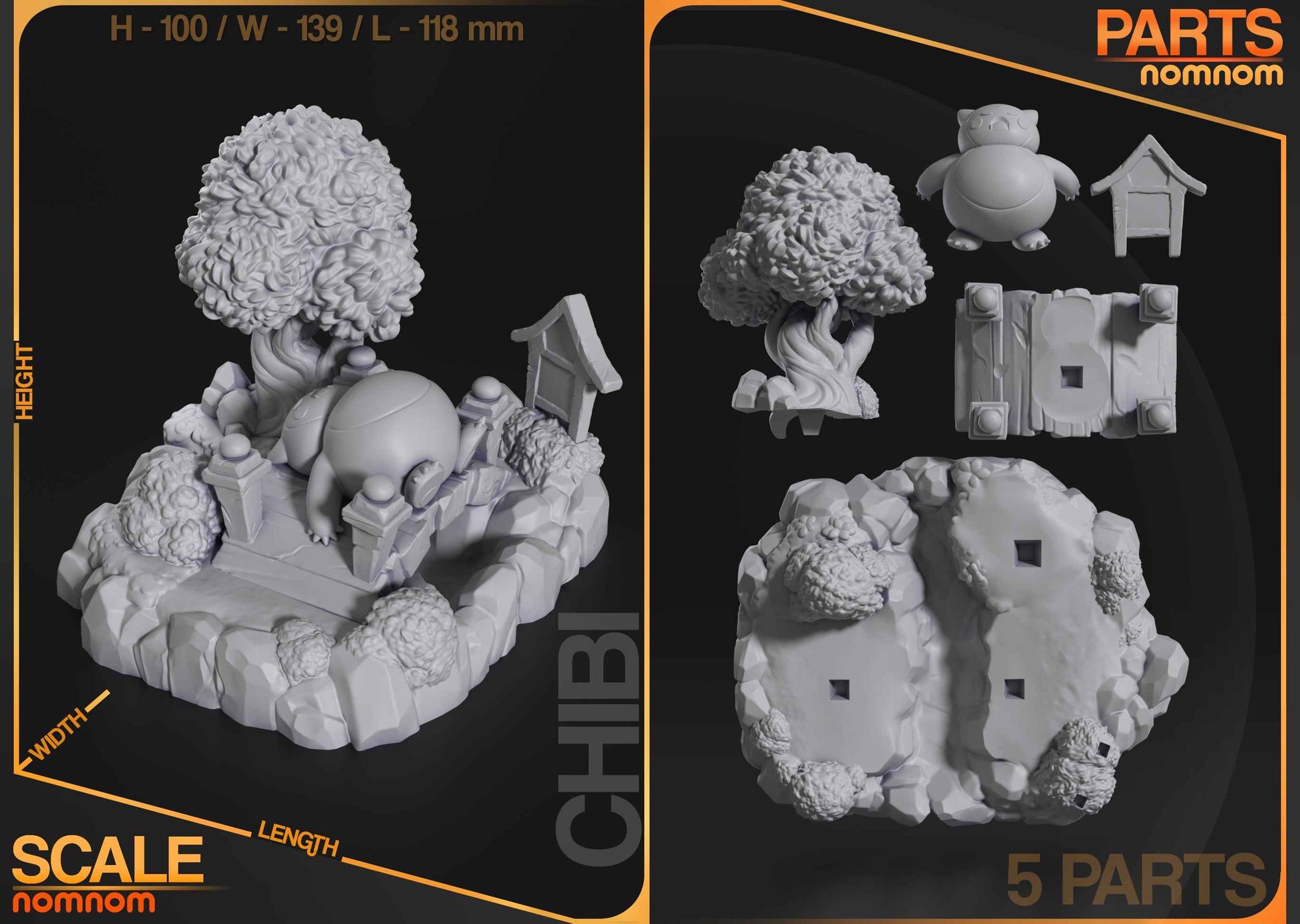 Chibi Snorlax – Pokémon (Chibi by Nomnom Figures) – 3D printed resin figure