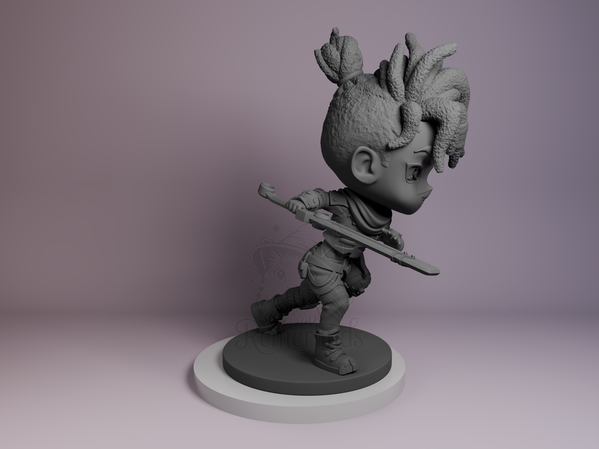 Right side angle highlighting leg stance and arm positioning in combat pose.