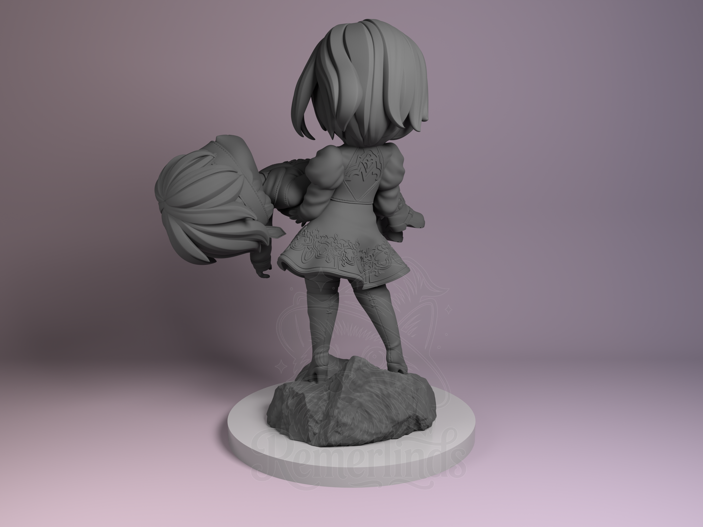 Back-left angle showing hair sculpt and base texture of 2B and 9S.