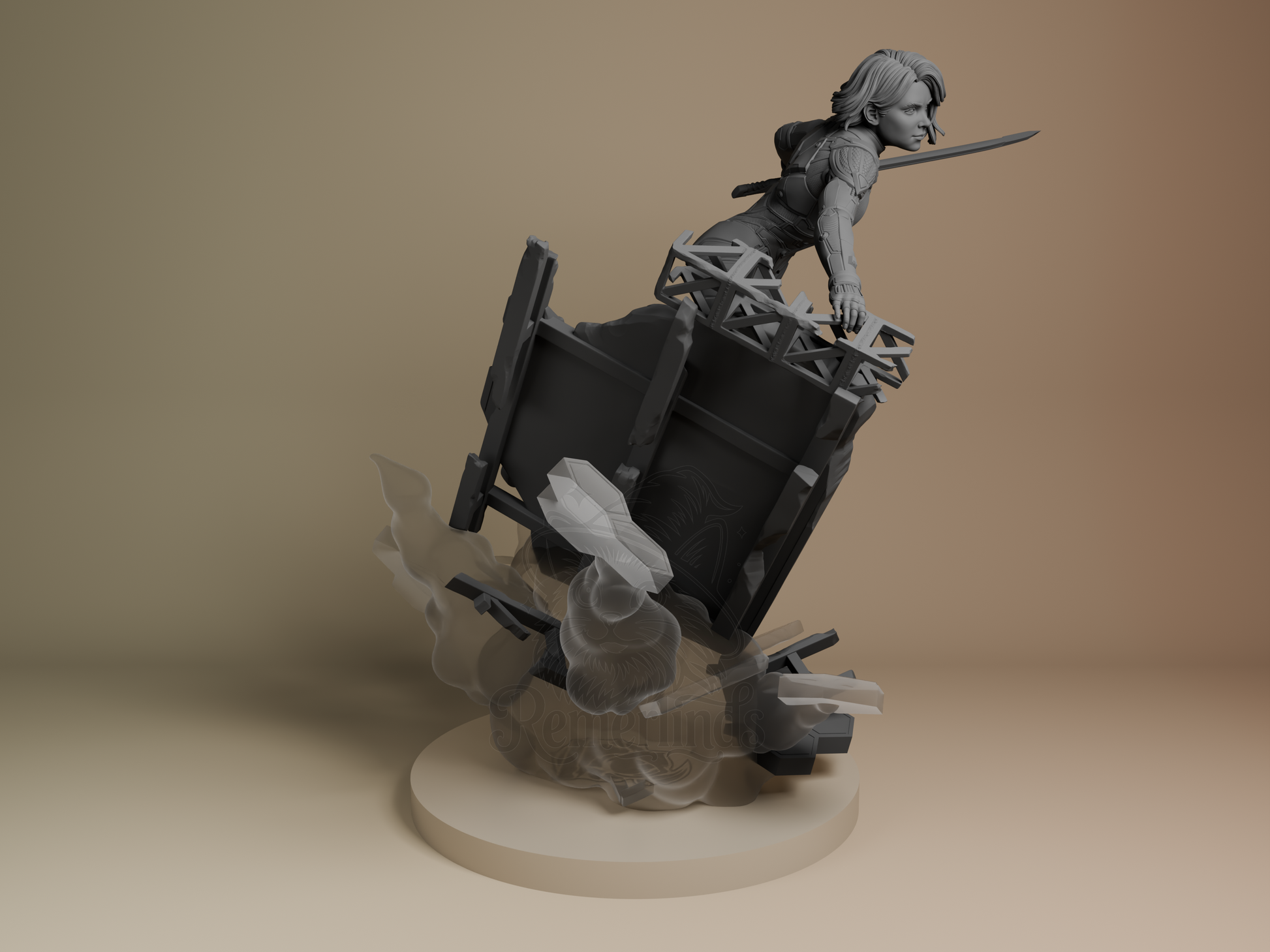 Right side angle showing extended blade motion and angled base supports.