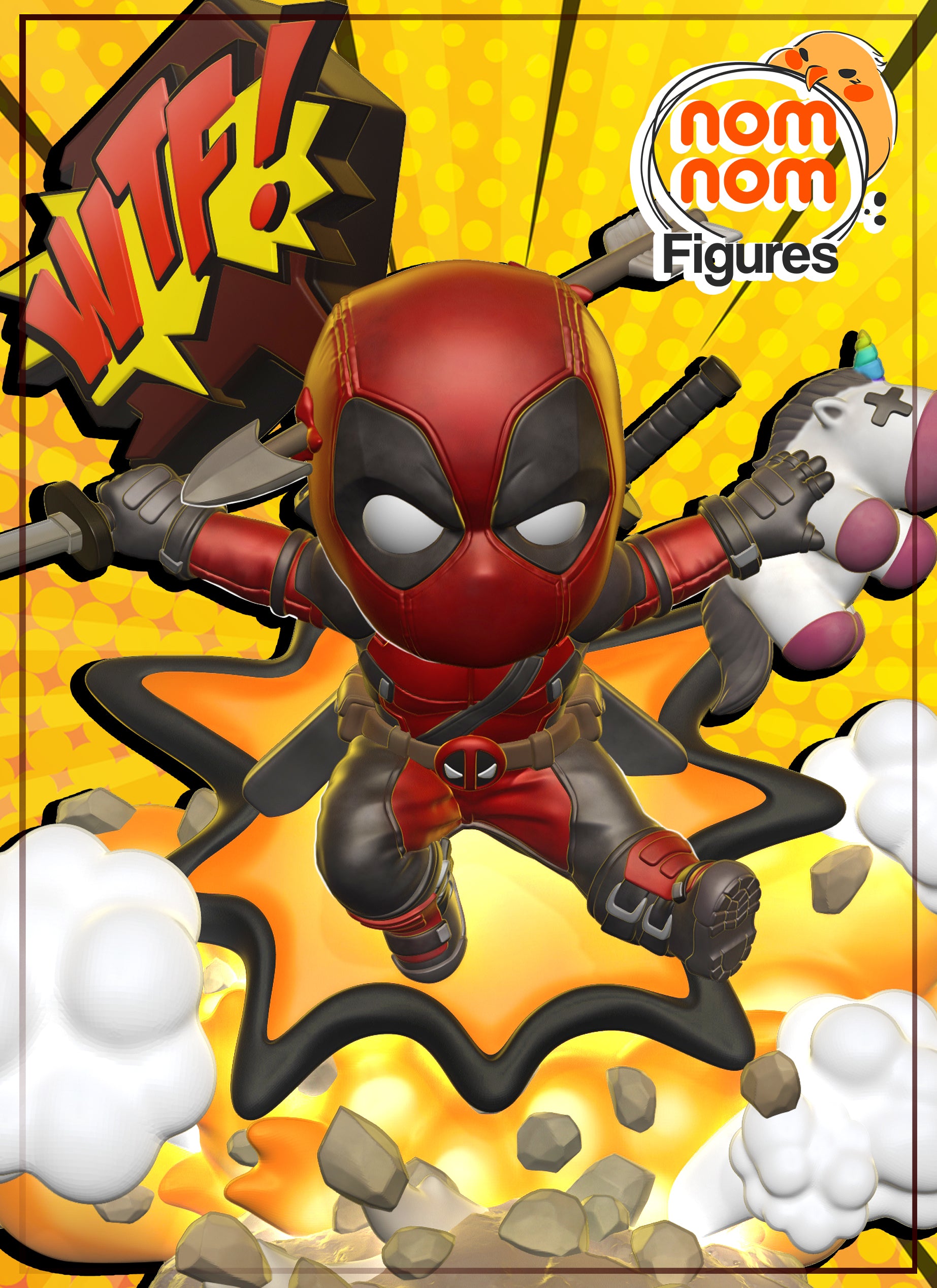 Fully painted sample of Deadpool by Nomnom Figures, showing intended final look for display reference.