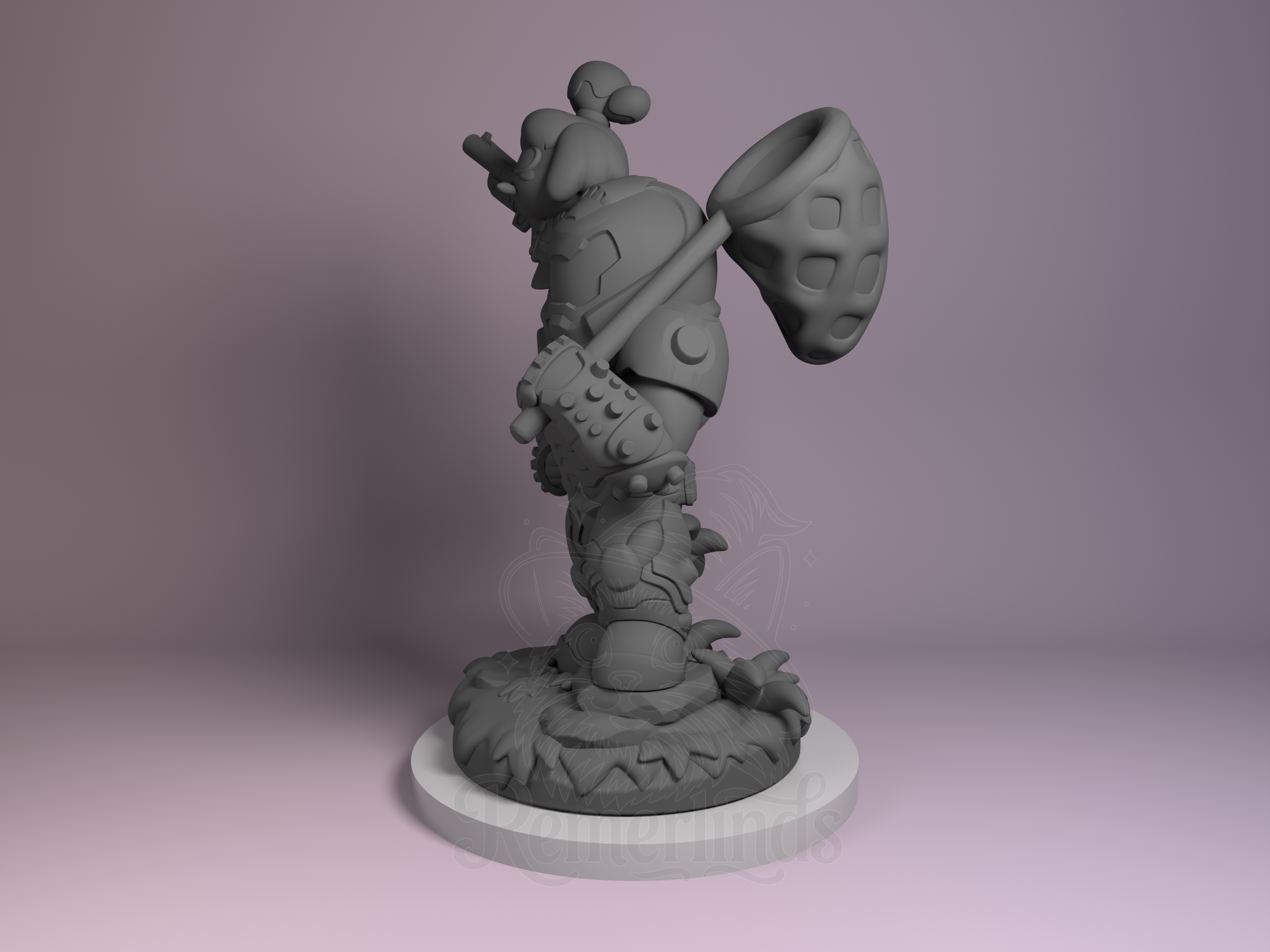 Left side view emphasizing Isabelle’s pose and Slayer’s shoulder cannon.