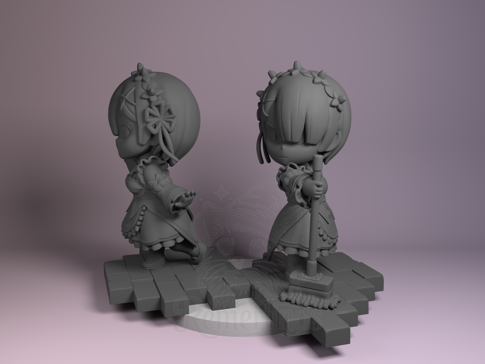 Chibi – Rem and Ram (Chibi by Nomnom Figures) – 3D printed resin figure