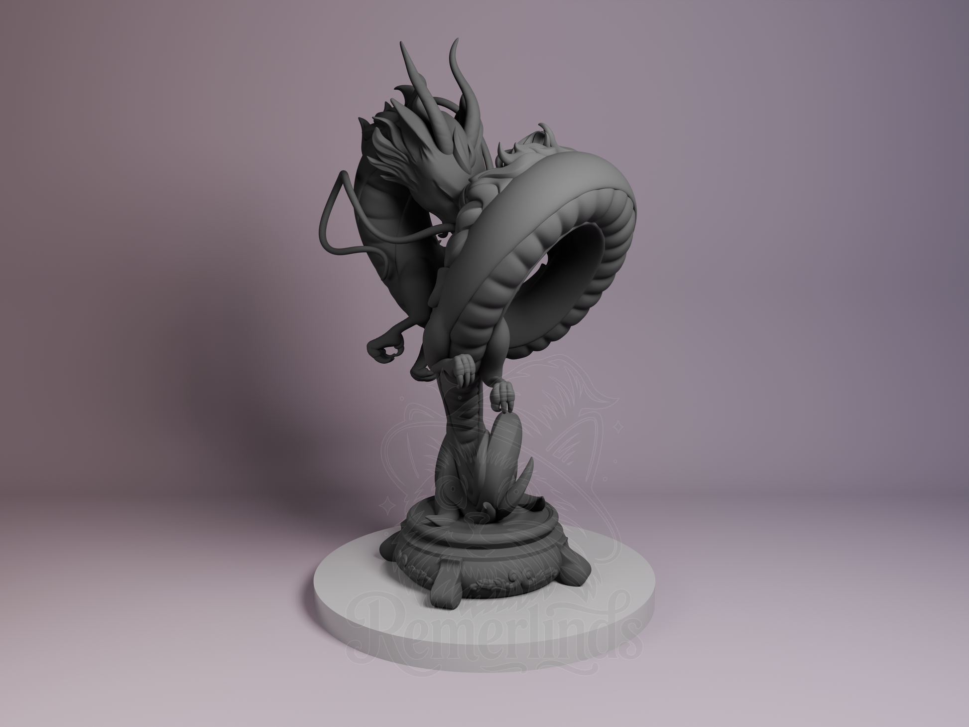 Left side angle showing dragon tail wrap and base structure.