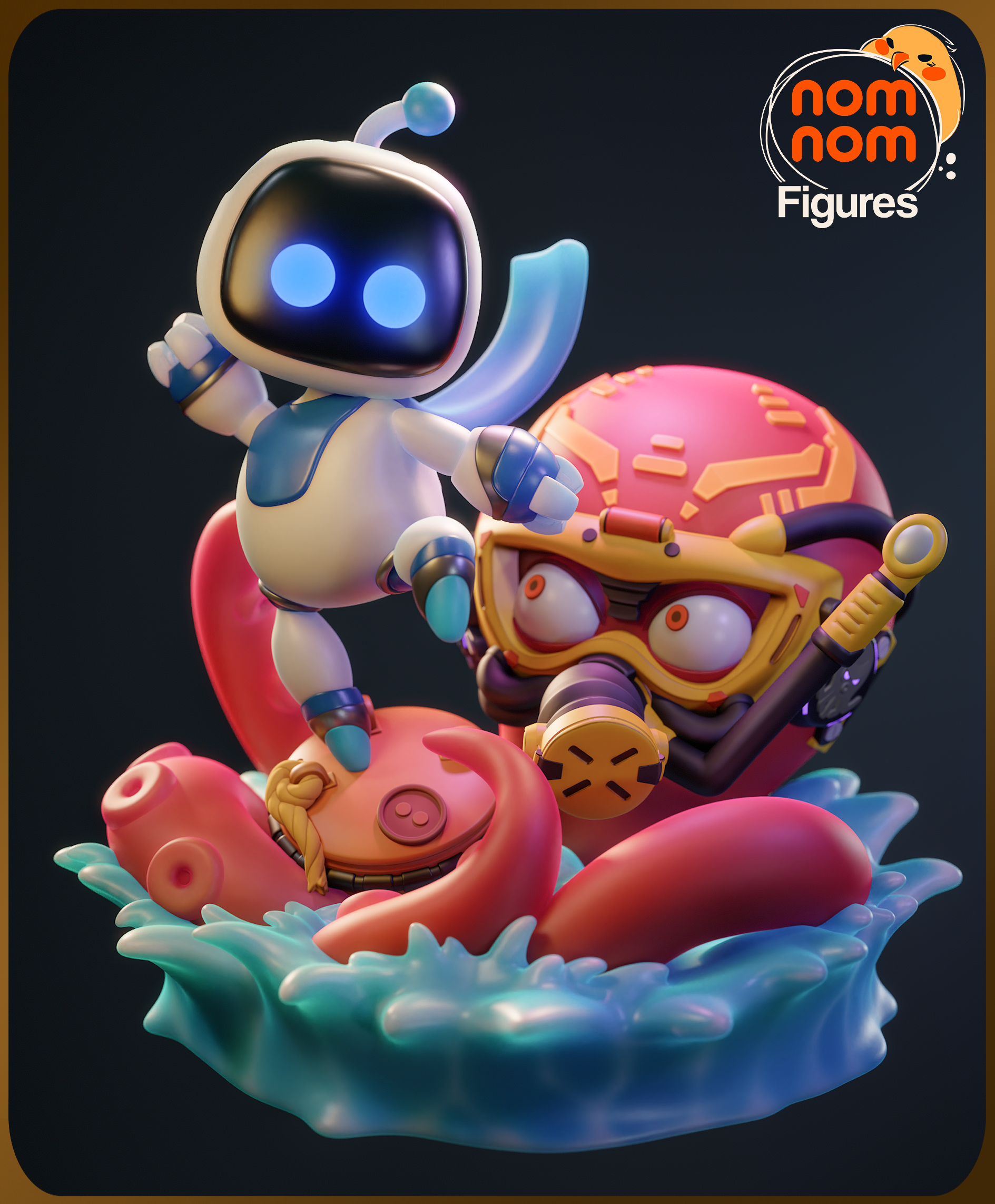 Fully painted sample of Astrobot by Nomnom Figures, showing intended final look for display reference.