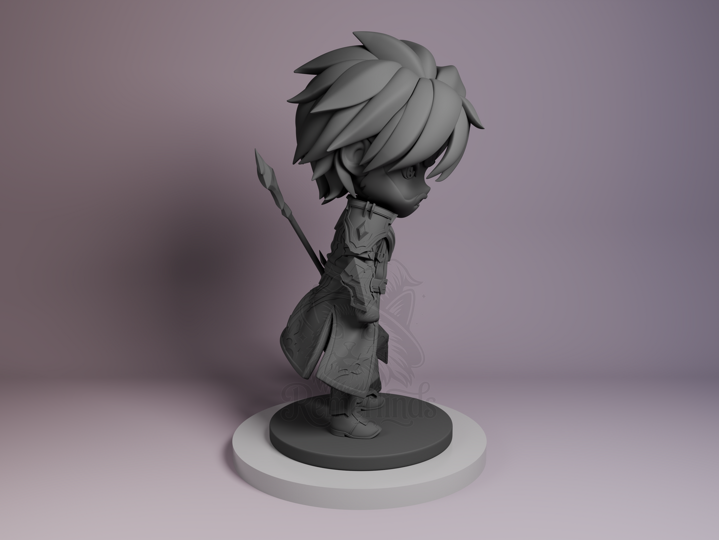 Right side angle highlighting armor plating, boot sculpt, and weapon head.