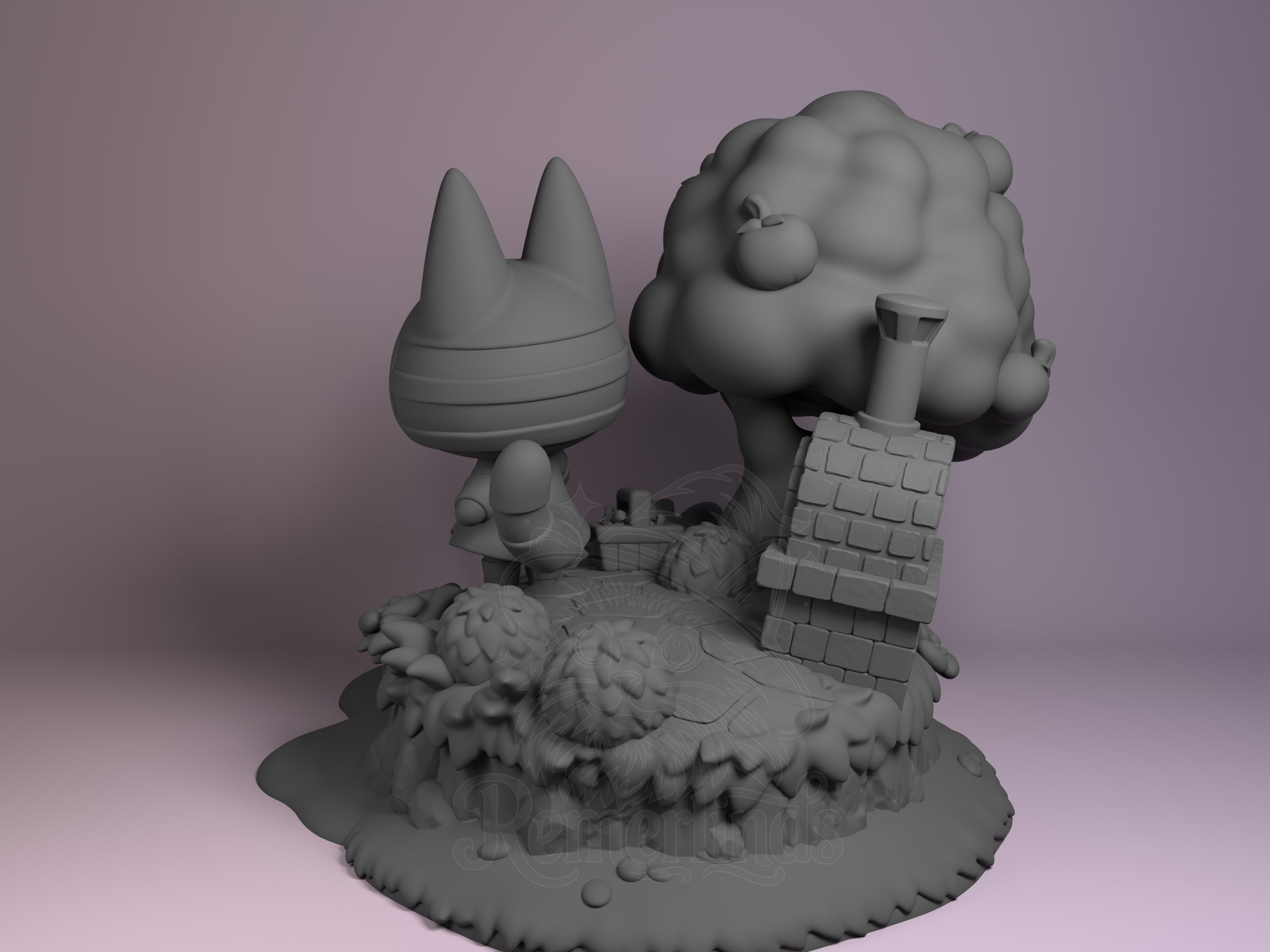 Back-left angle showing tail, leaves, and base sculpt details.