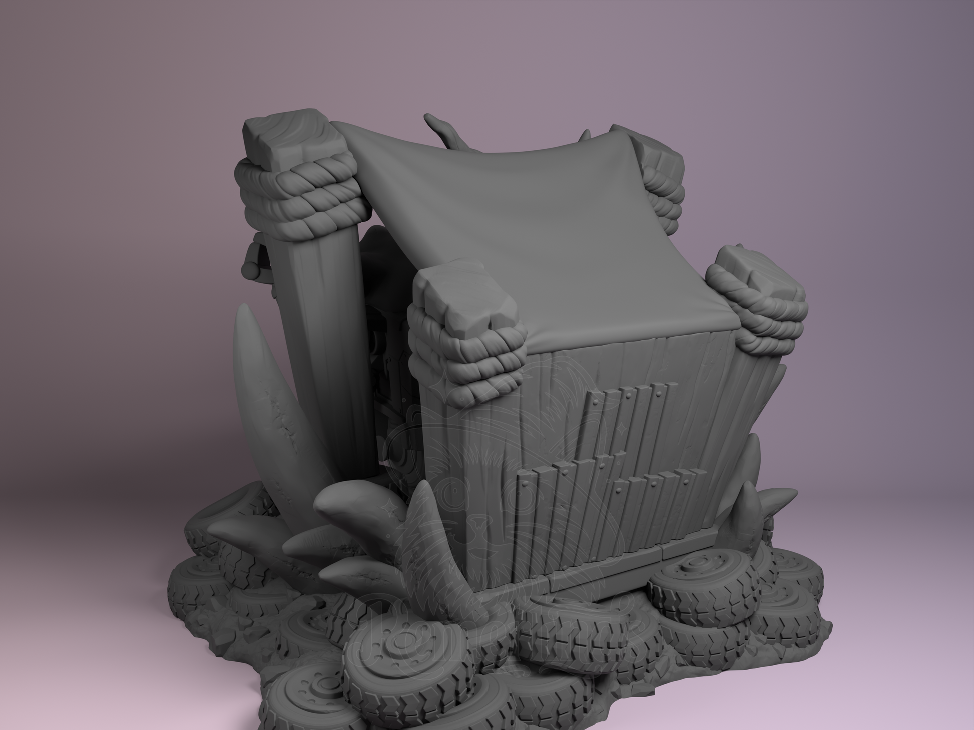 Back-left angle highlighting cables, exhaust details, and rear armor plating.