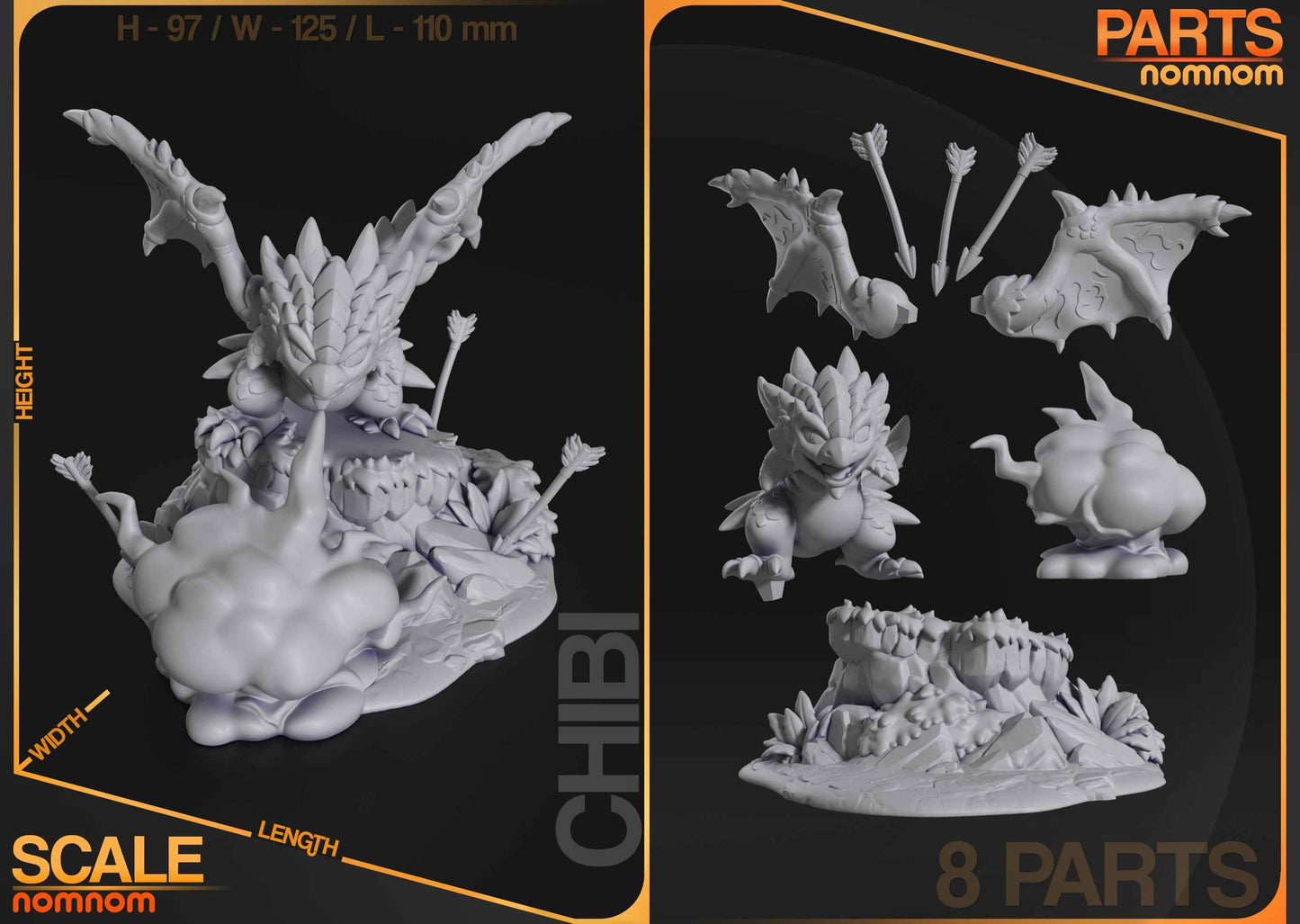 Chibi – Rathalos (Chibi by Nomnom Figures) – 3D printed resin figure