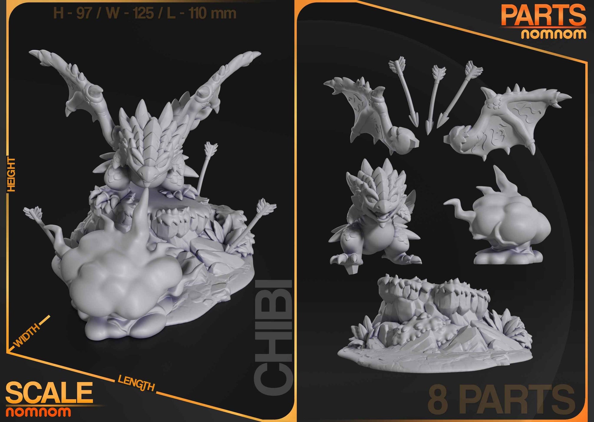 Chibi – Rathalos (Chibi by Nomnom Figures) – 3D printed resin figure