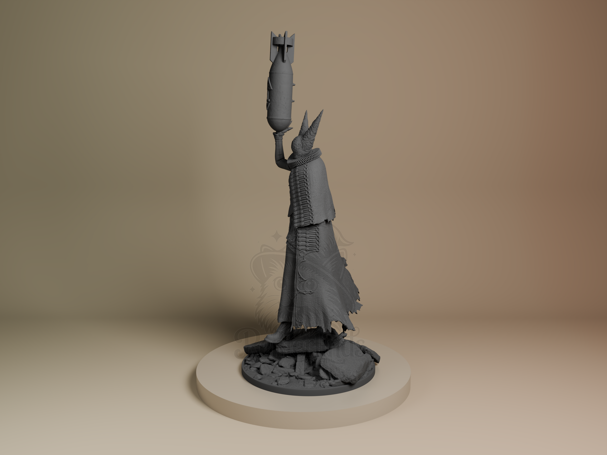 Left side angle showing shoulder armor detail and dynamic cape movement.