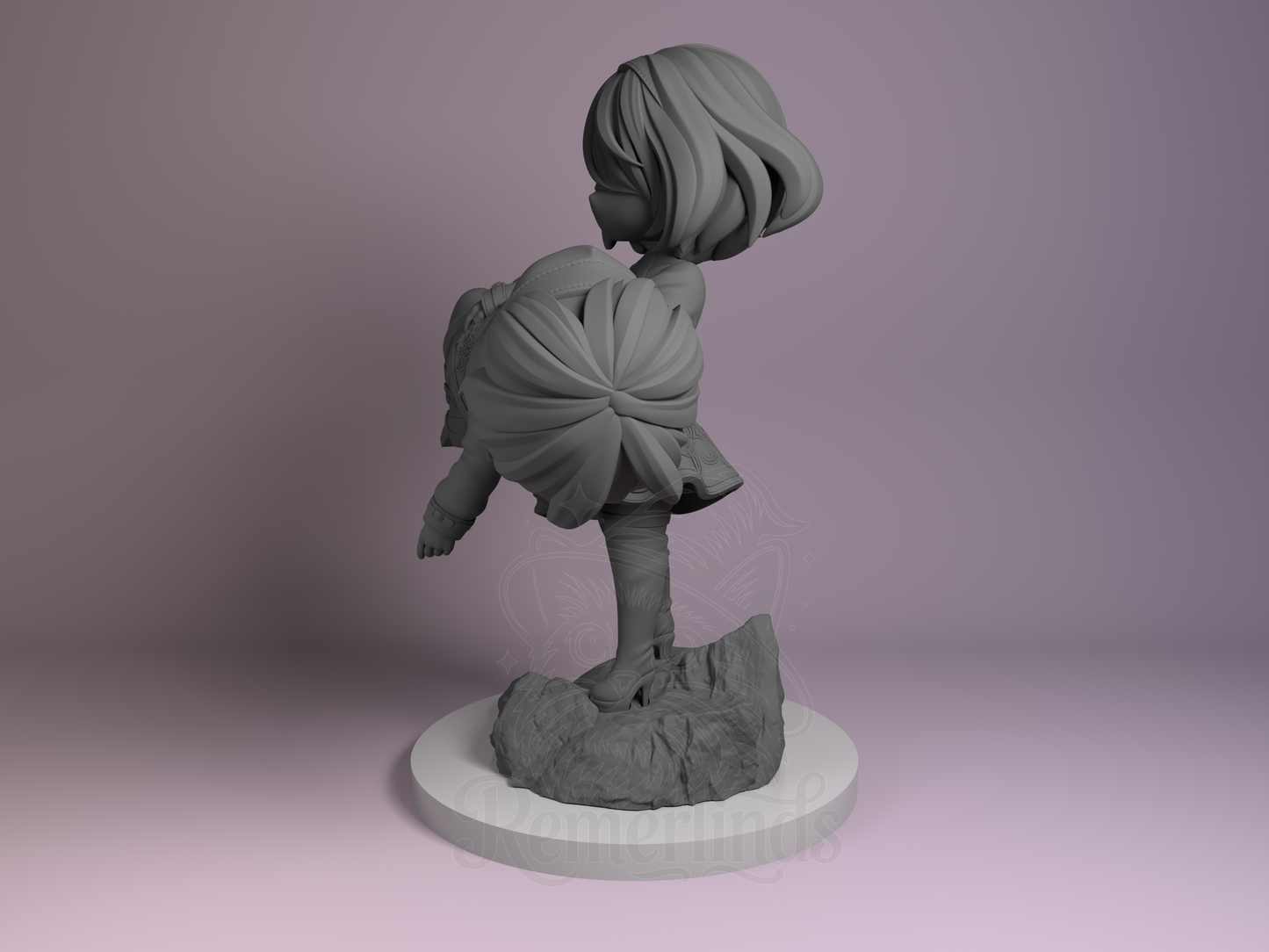 Left side angle showing 9S’s resting position and layered skirt details.