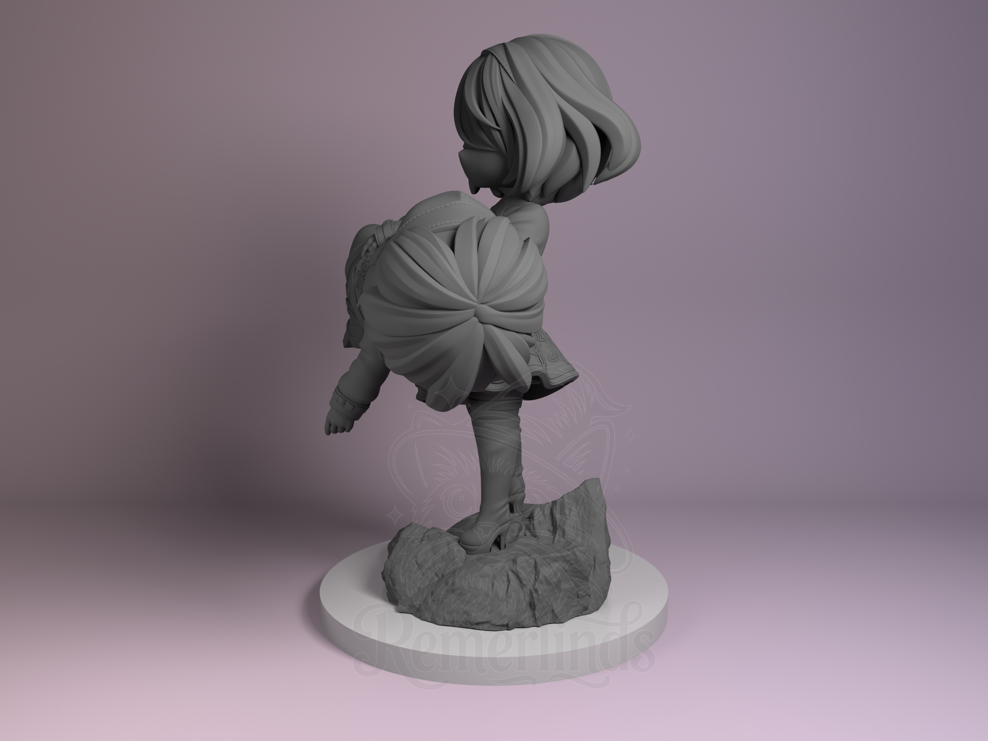 Left side angle showing 9S’s resting position and layered skirt details.