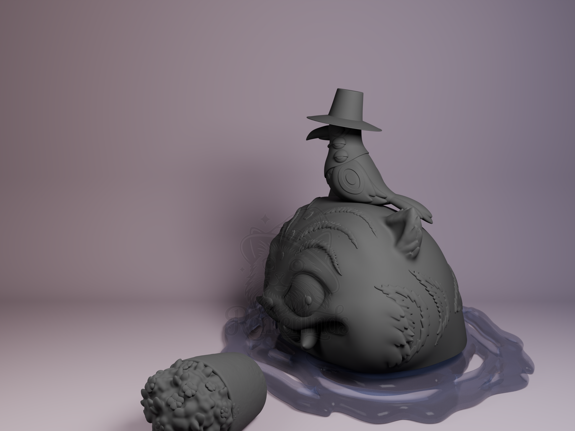 Left side view emphasizing portal edges and comical body position.