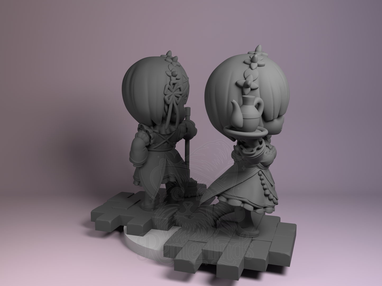 Chibi – Rem and Ram (Chibi by Nomnom Figures) – 3D printed resin figure