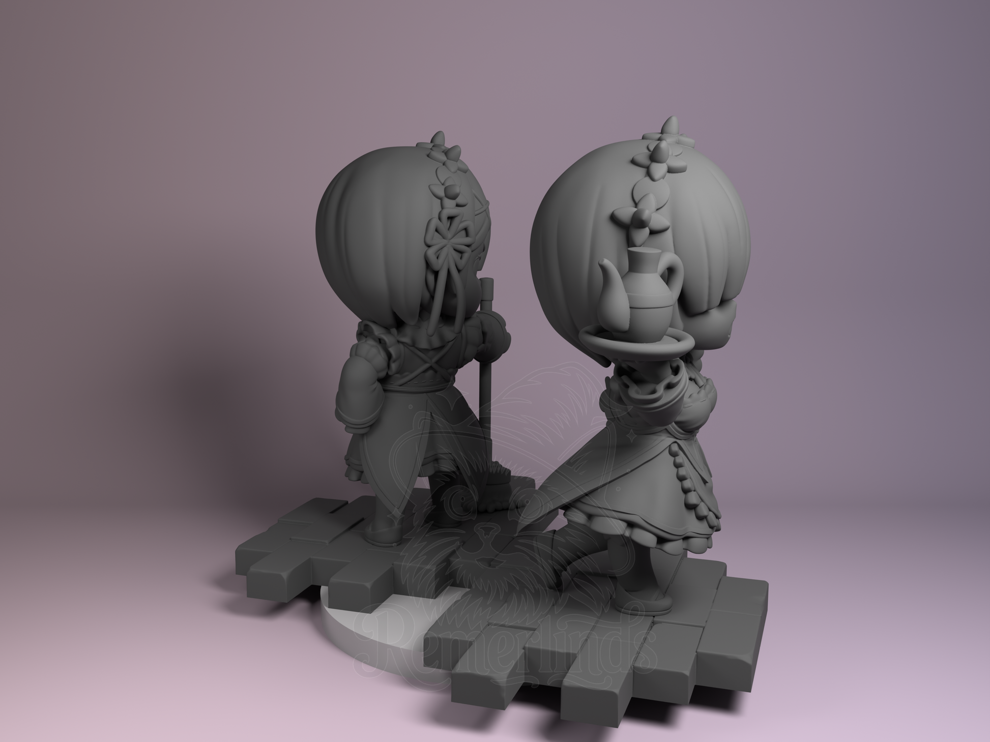 Chibi – Rem and Ram (Chibi by Nomnom Figures) – 3D printed resin figure