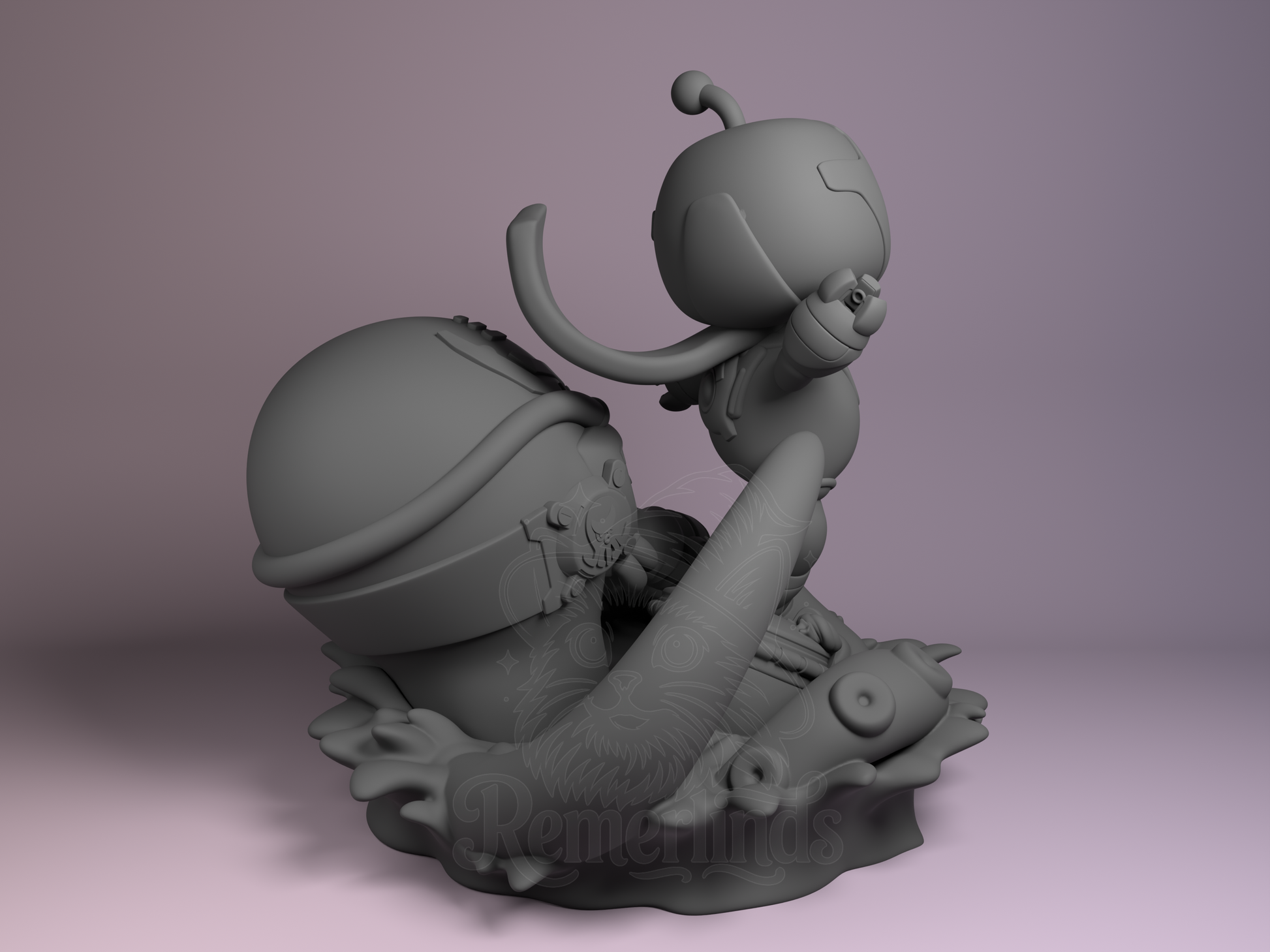 Rear view showing full mechanical sculpt, base edges, and back details.