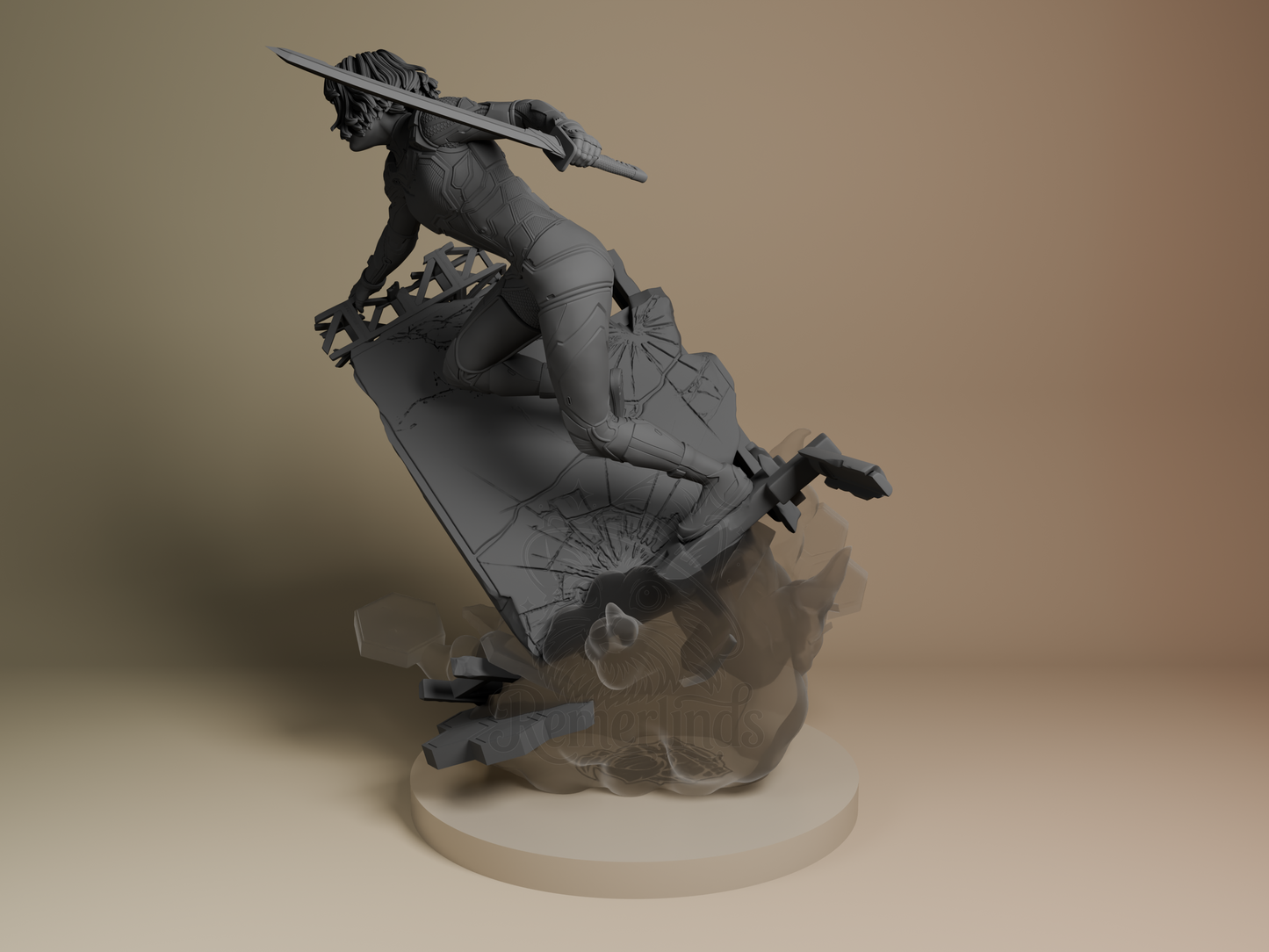 Left side angle featuring arm positioning, leg balance, and energy platform connection.