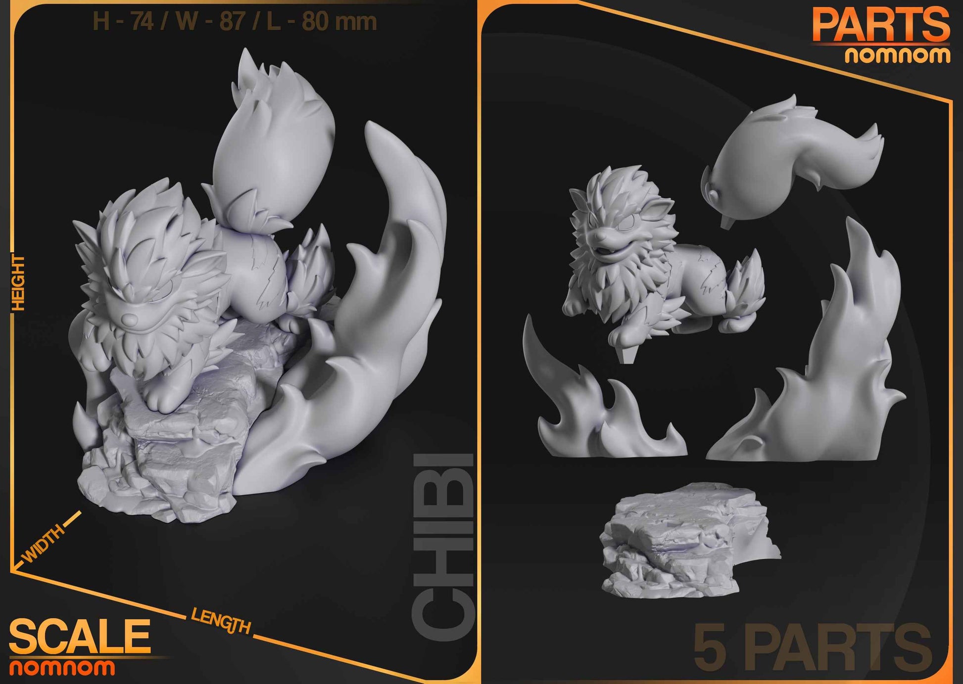 Chibi Arcanine – Pokémon (Chibi by Nomnom Figures) – 3D printed resin figure
