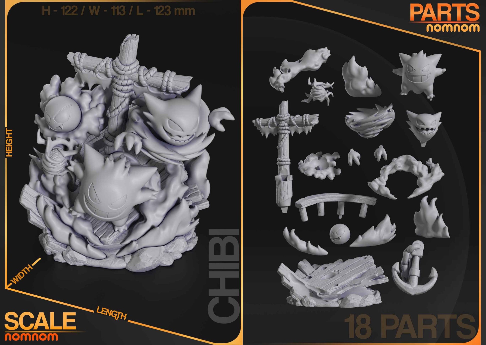Gastly, Haunter & Gengar – Pokémon (Diorama by Nomnom Figures) – 3D printed resin diorama kit