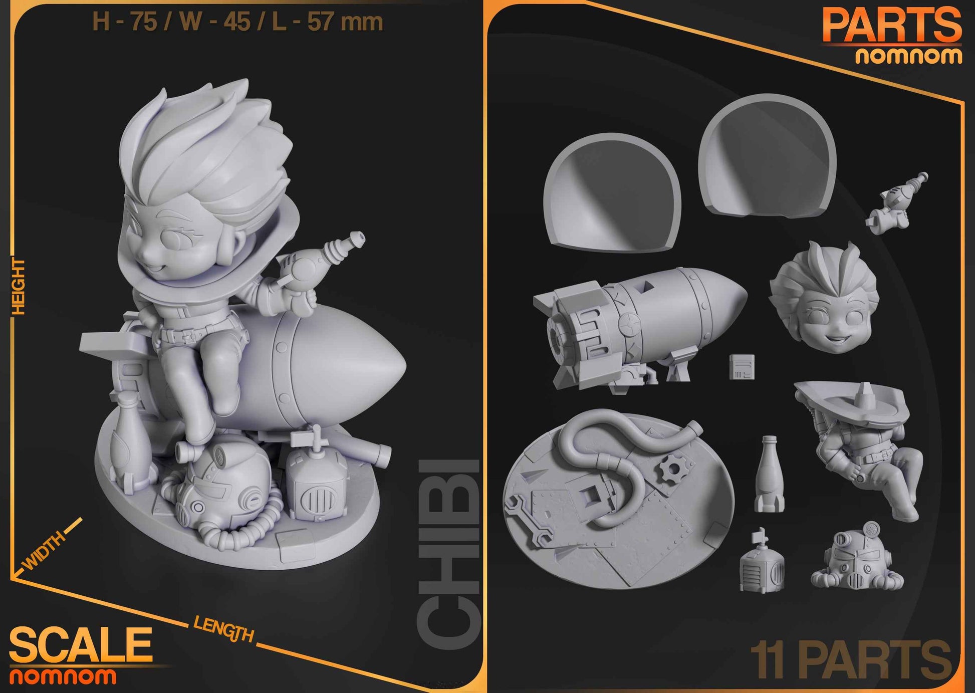 Chibi – Nuka Girl (Chibi by Nomnom Figures) – 3D printed resin figure