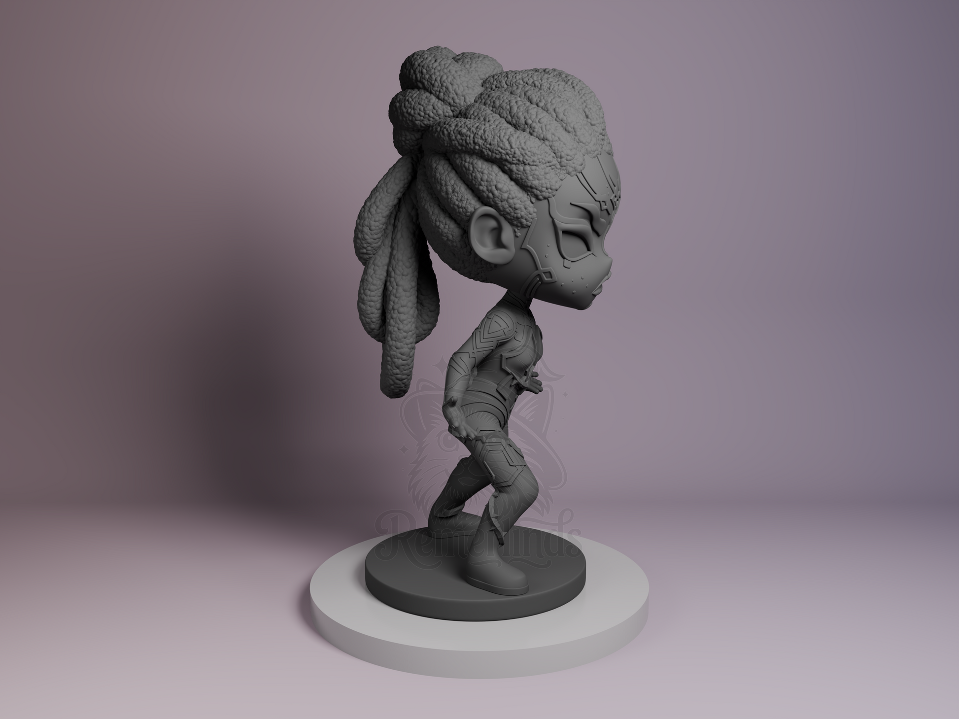Right side angle highlighting elegant stance, sculpted facial expression, and chest armor detail.
