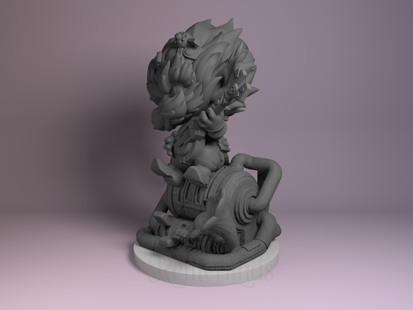 Left side view emphasizing tail cables and mechanical flower.