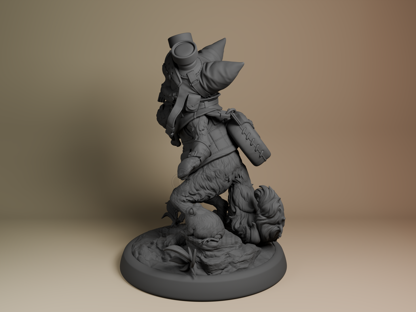 Left side angle featuring dynamic pose with paw raised and detailed plant growth on base.