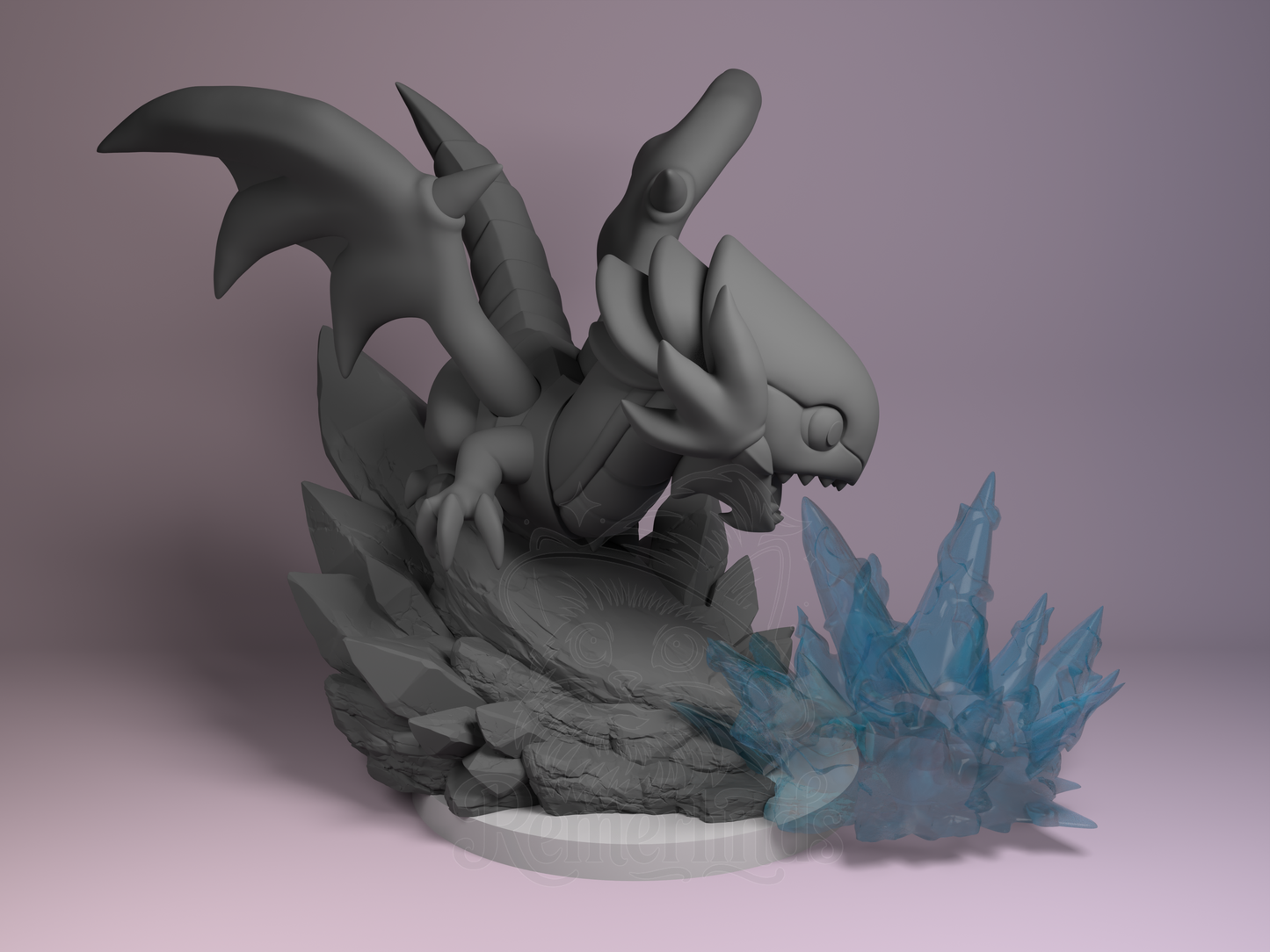 Right side angle showing dragon pose and crystalline spike structure.