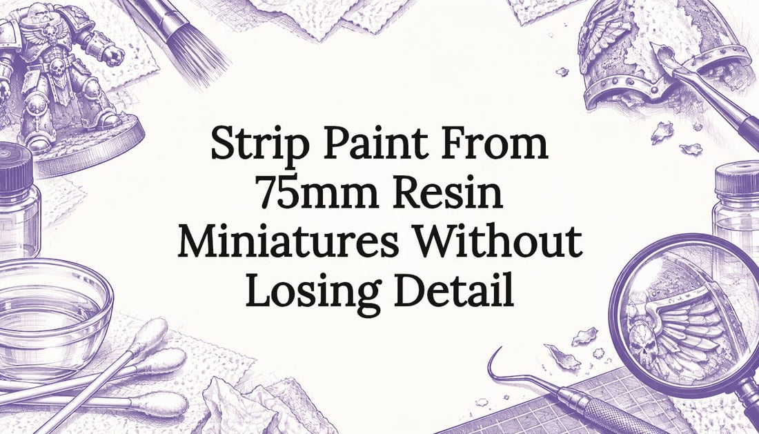 Sketches of miniature painting tools framing title