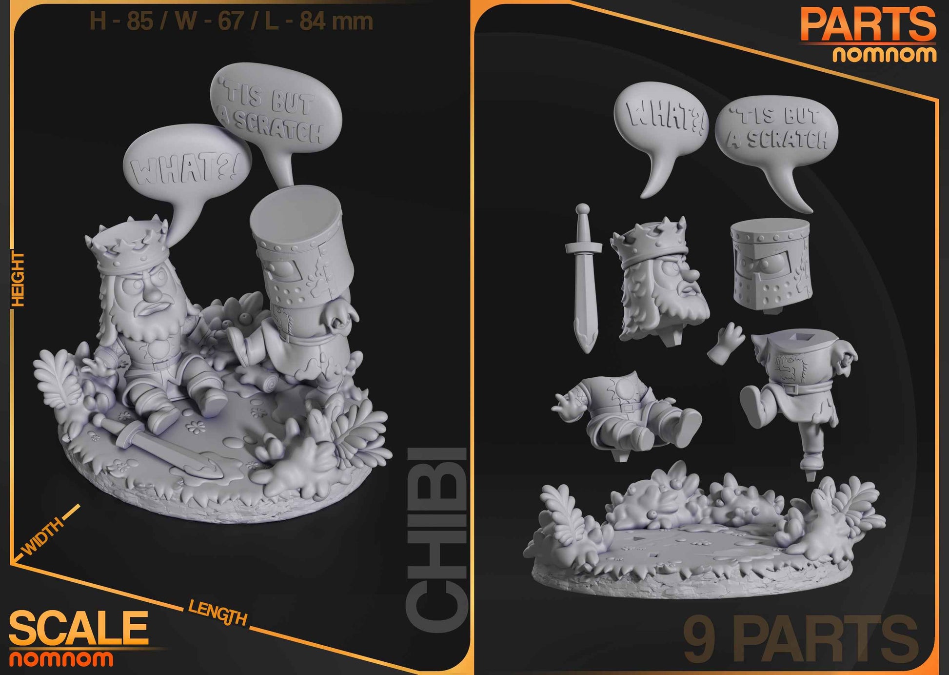 Chibi The Black Knight – Monty Python and the Holy Grail (Chibi by Nomnom Figures) – 3D printed resin figure